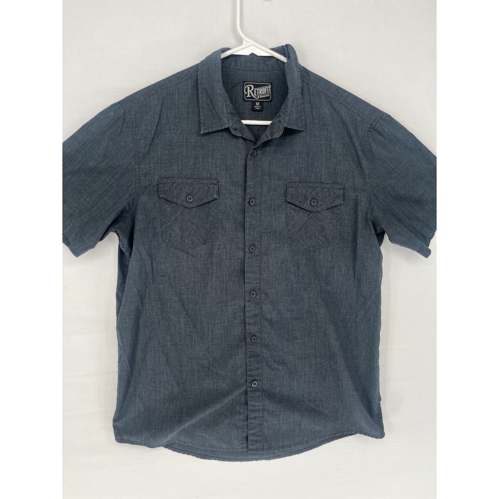 Retrofit Mens Short Sleeve Button Down Shirt Gray Marl Chest Pockets Size M